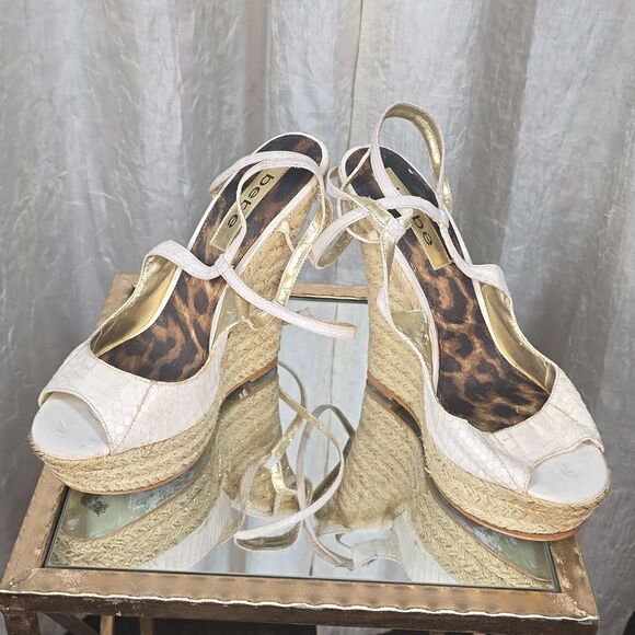 Bebe Avery White Leather Wedge Sandal - Picture 15 of 15